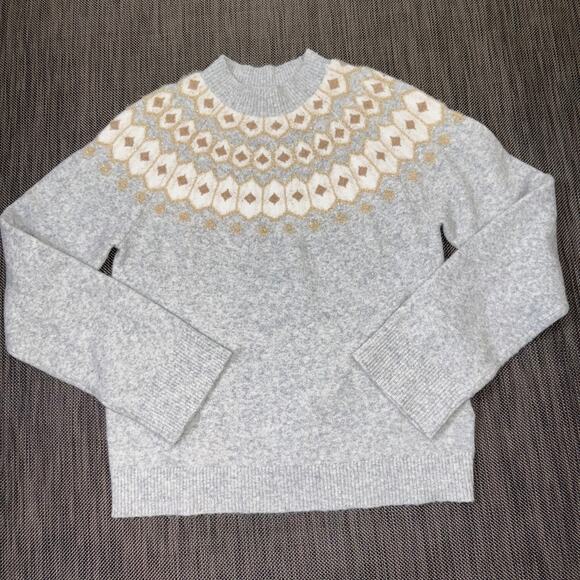 J‎ Crew Factory Fair Isle shimmer sweater in extra-soft yarn gold metallic S - Picture 1 of 7